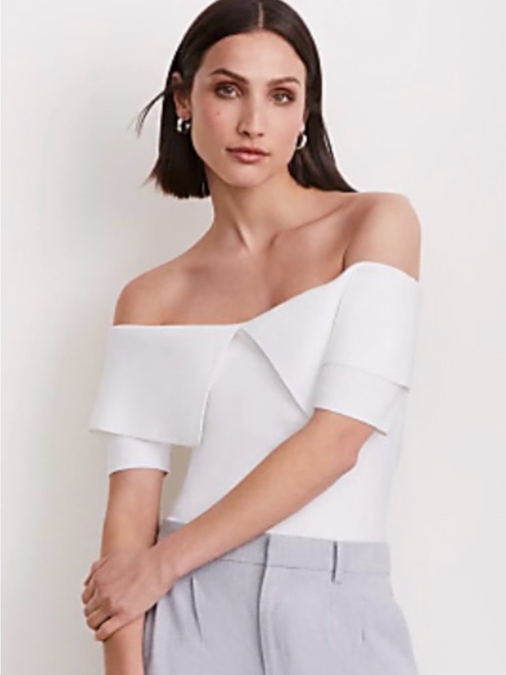 LOFT White Off-Shoulder Foldover Camisole